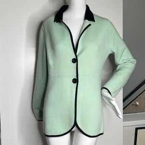 Belford Sz L 100% Cashmere Front Button Cardigan Sweater Jacket Black Teal